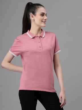 Women Regular Fit Polo Neck Cotton T-Shirt