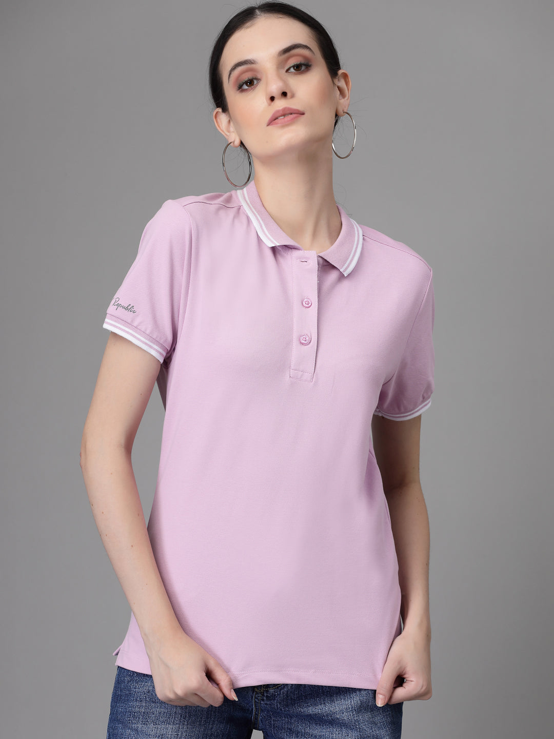 Women Regular Fit Polo Neck Cotton T-Shirt