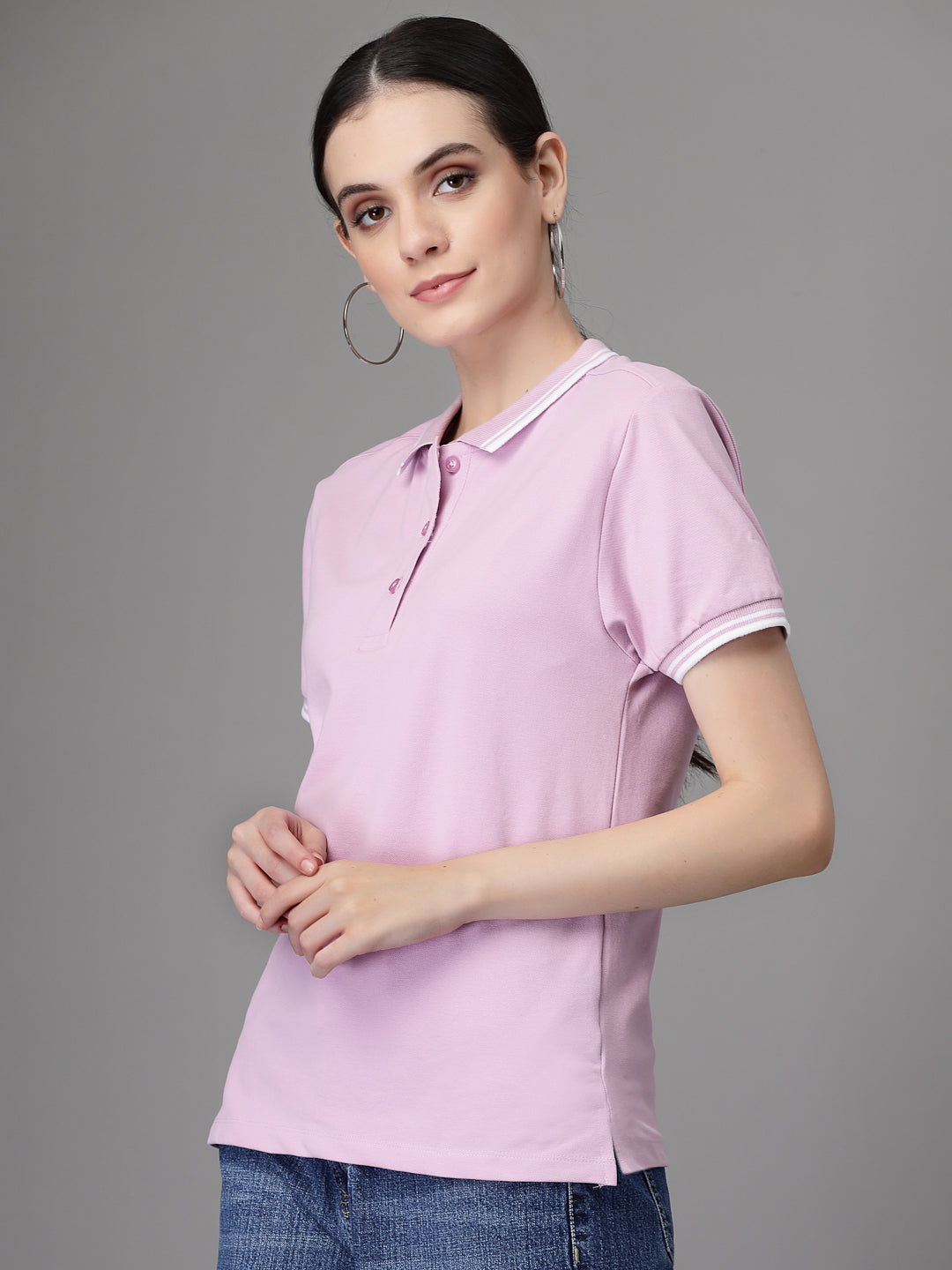 Women Regular Fit Polo Neck Cotton T-Shirt