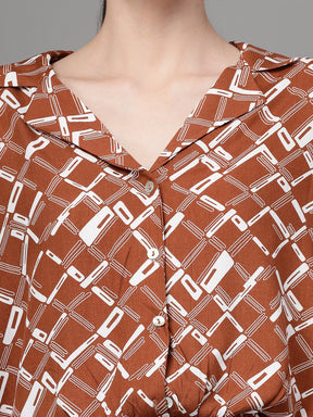 Women Regular Fit Collar Neck Printed Blouson Top