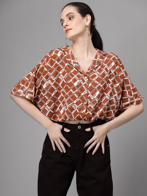 Women Regular Fit Collar Neck Printed Blouson Top