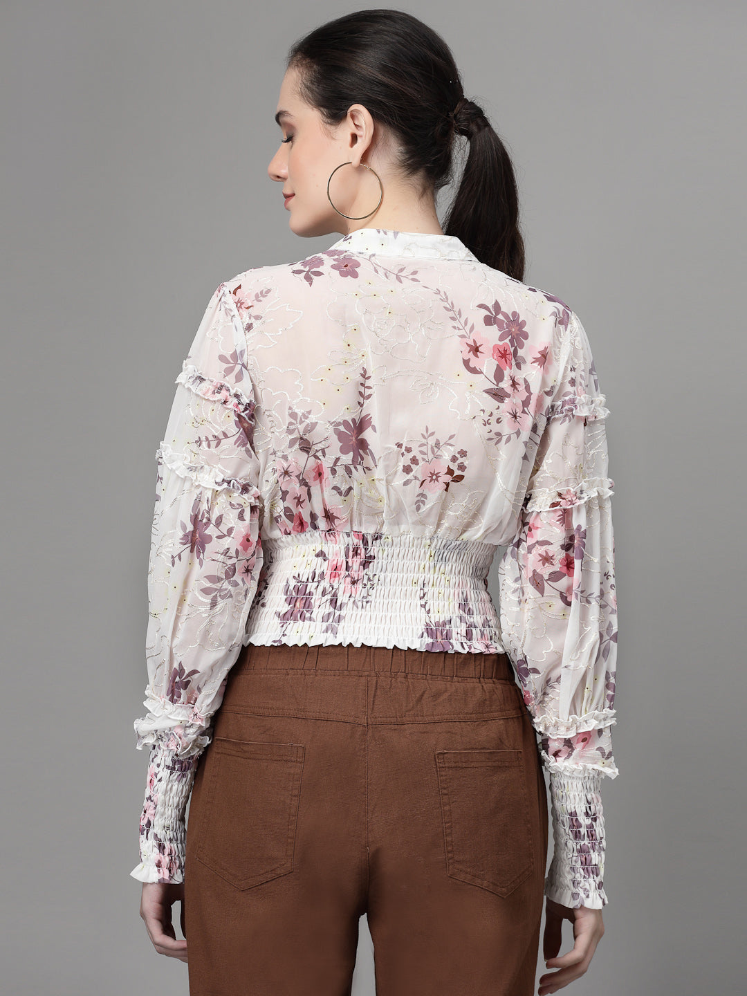 Multi Print Elasticated Hem Crop Top