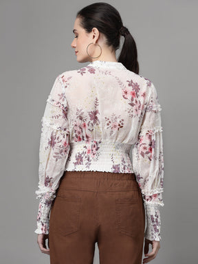 Multi Print Elasticated Hem Crop Top