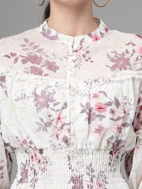 Multi Print Elasticated Hem Crop Top