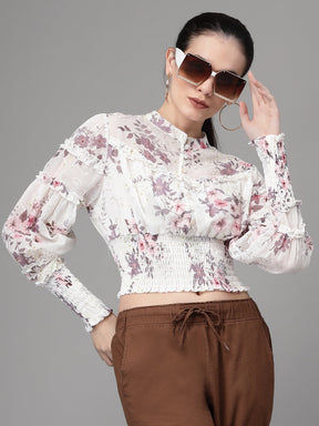 Multi Print Elasticated Hem Crop Top
