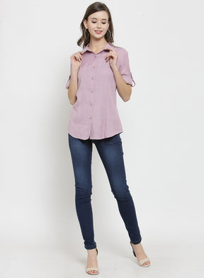 Women Plain Dusty Pink And White Combo Of 2 Collar Shirt