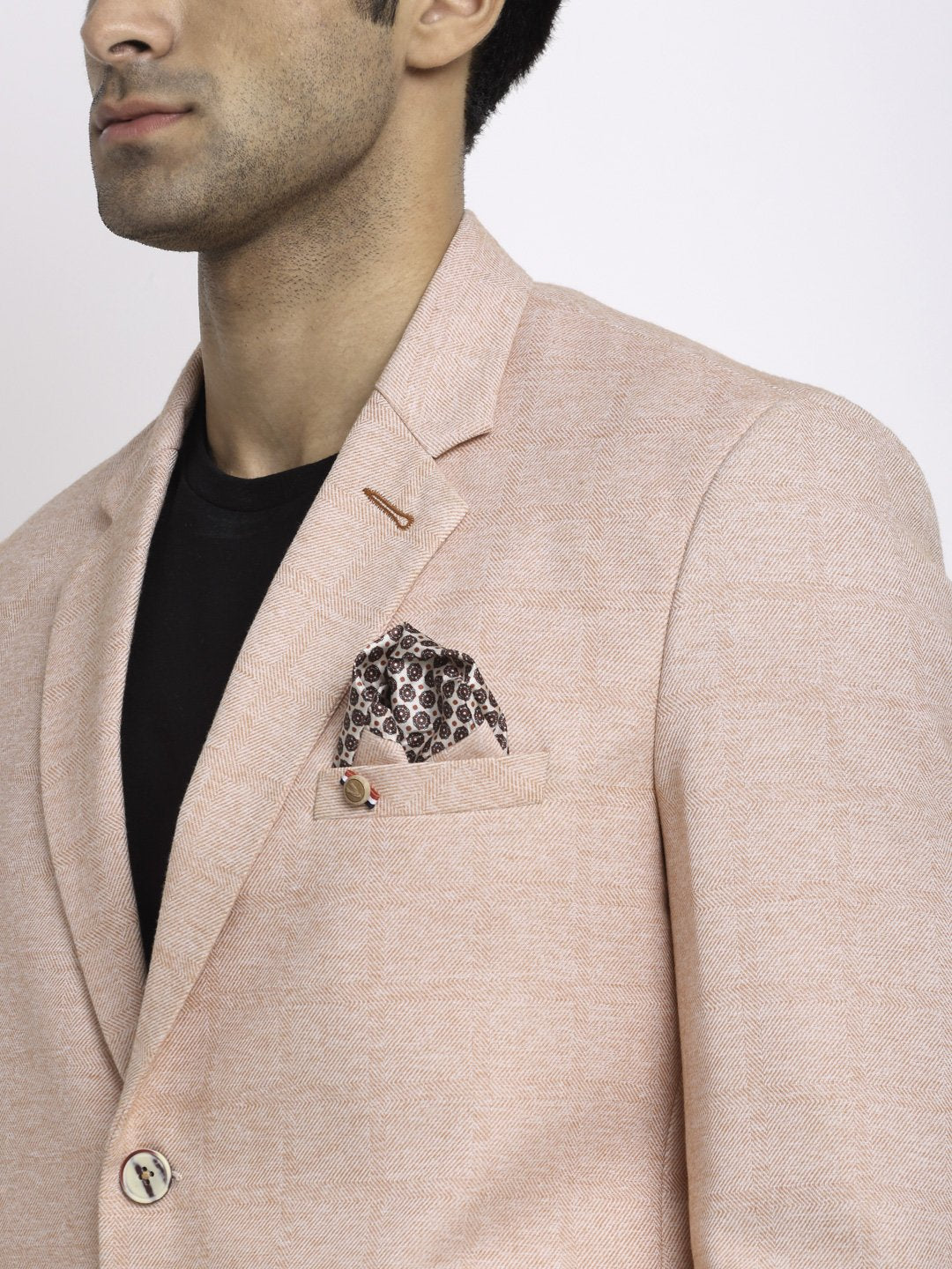 Men Pink Notched Lapel Solid Coat