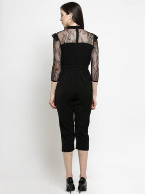 Women Black Slim Fitted Jumpsuit With Lace Detail