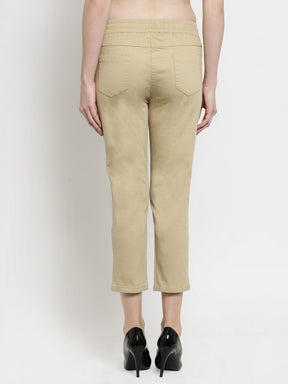 Women Solid Beige Cotton Lower