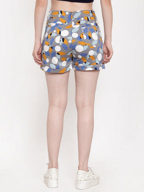 Women Grey Cotton Printed Shorts