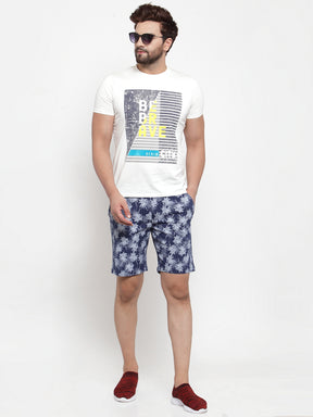 Mens Printed Navy Blue And Plain Sky Blue Combo Of 2 Shorts