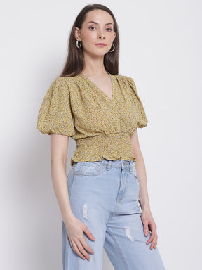 Women Mustard Colour Floral Print Crop Top
