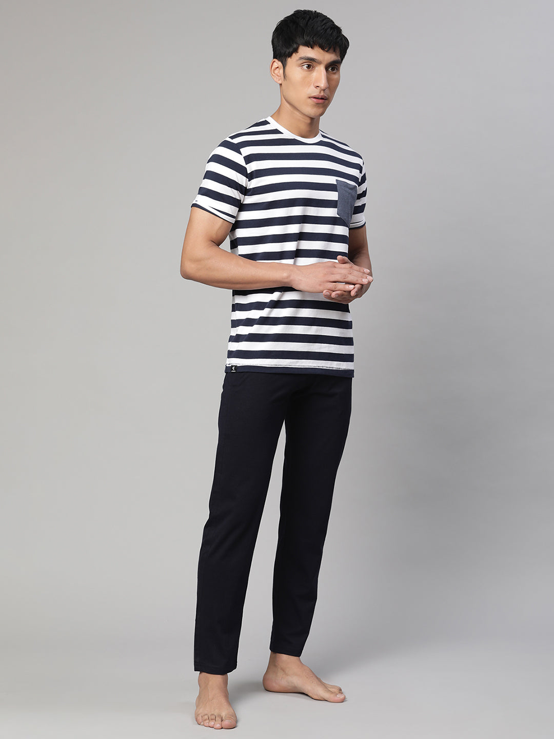 Men Navy Blue Striped Napset - Global Republic