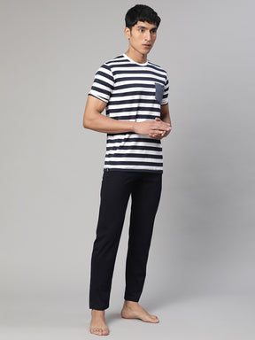 Men Navy Blue Striped Napset