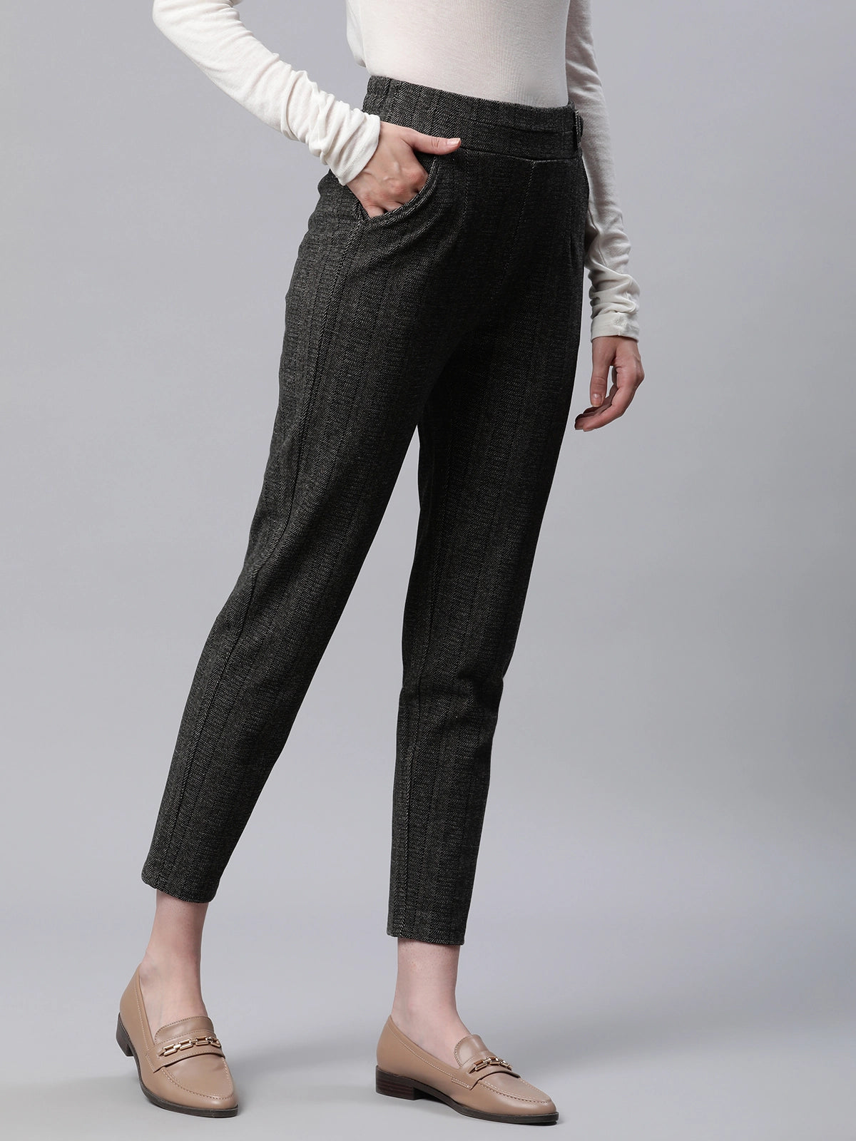 High Rise Black Straight Trousers