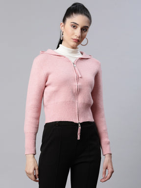 Women Solid Blush Pink Pullover