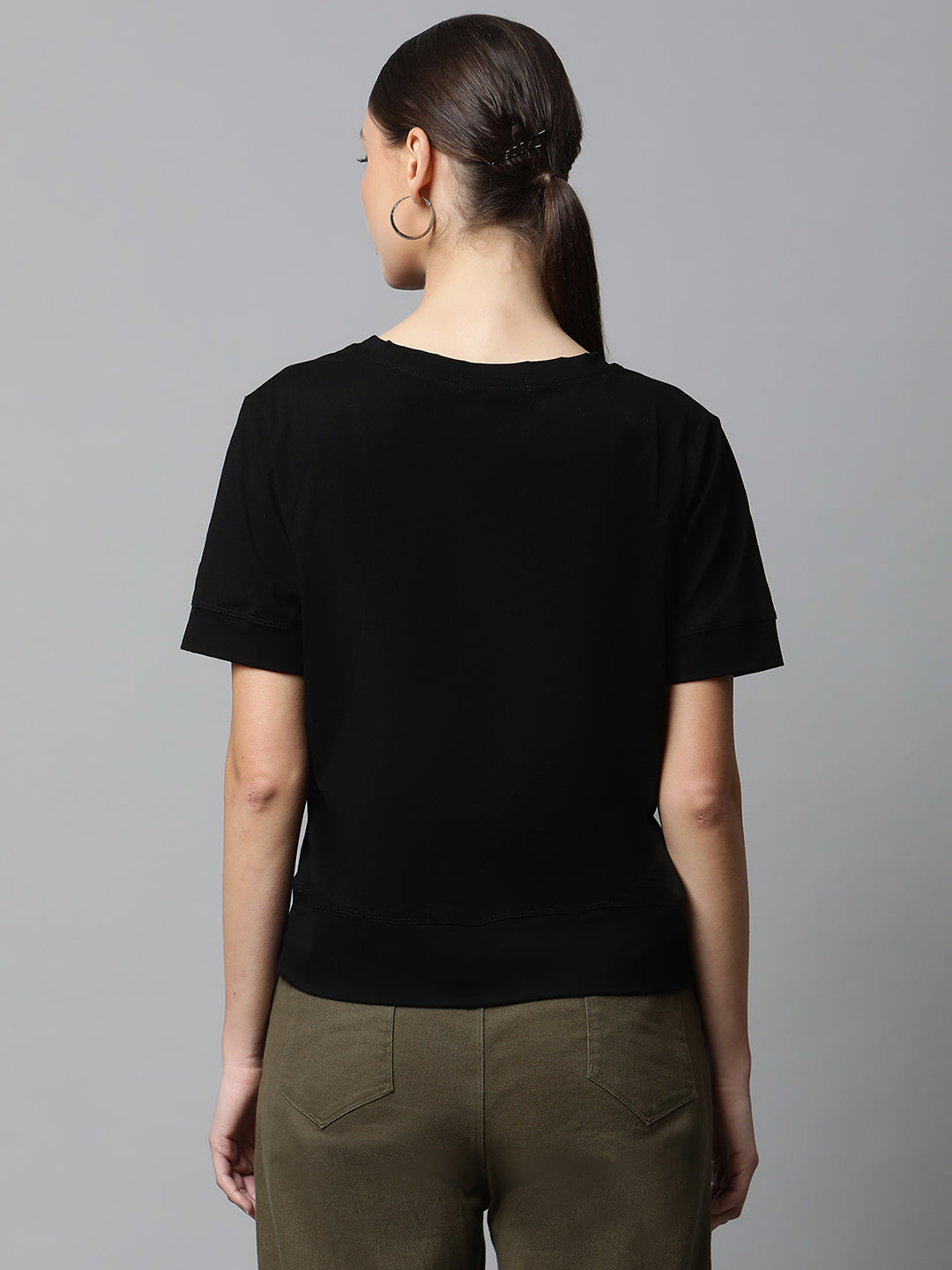 Women Regular Fit Black Animation Graphic Cotton T-Shirt