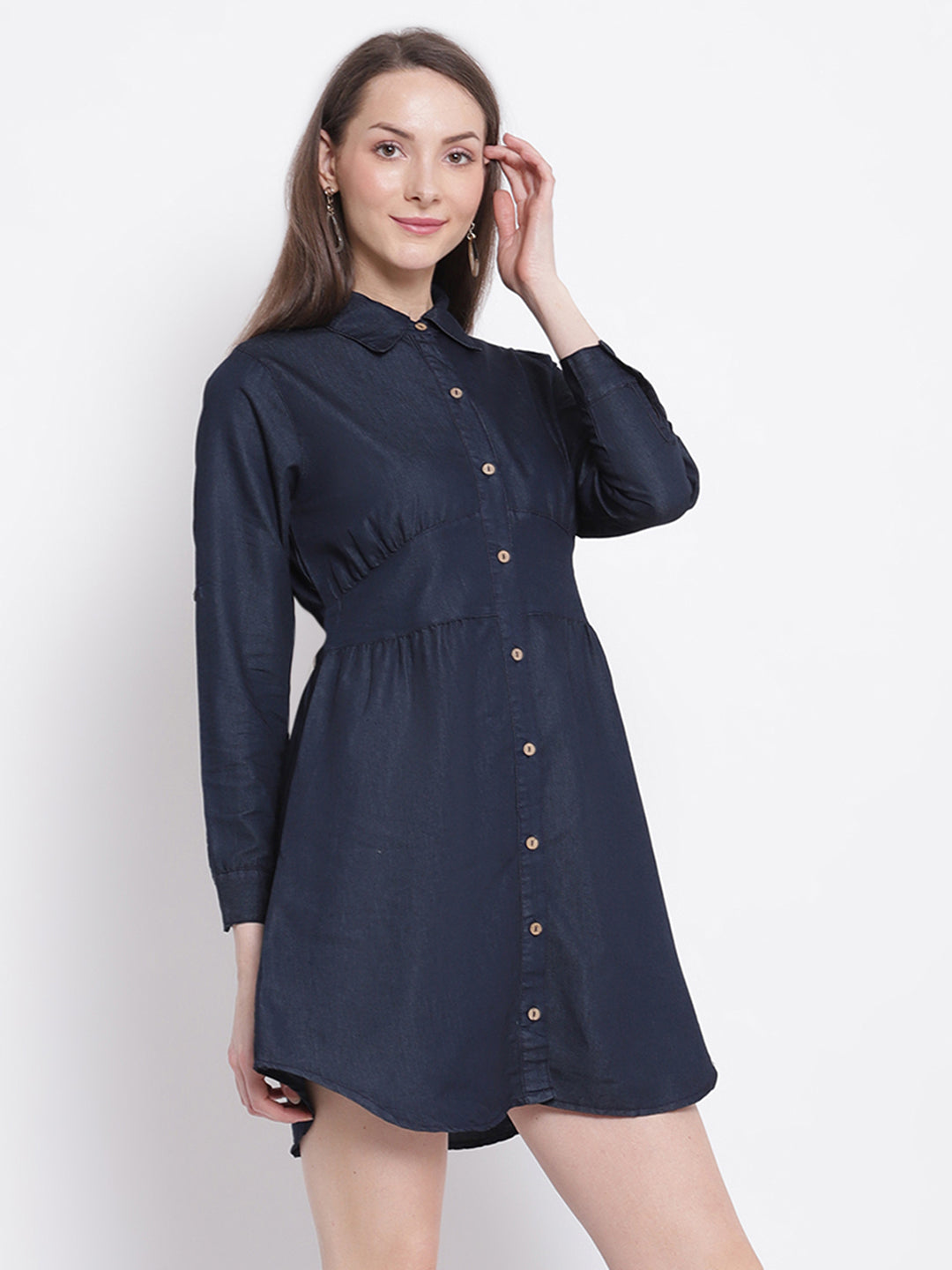 women dark blue deniumoo solid denim dress