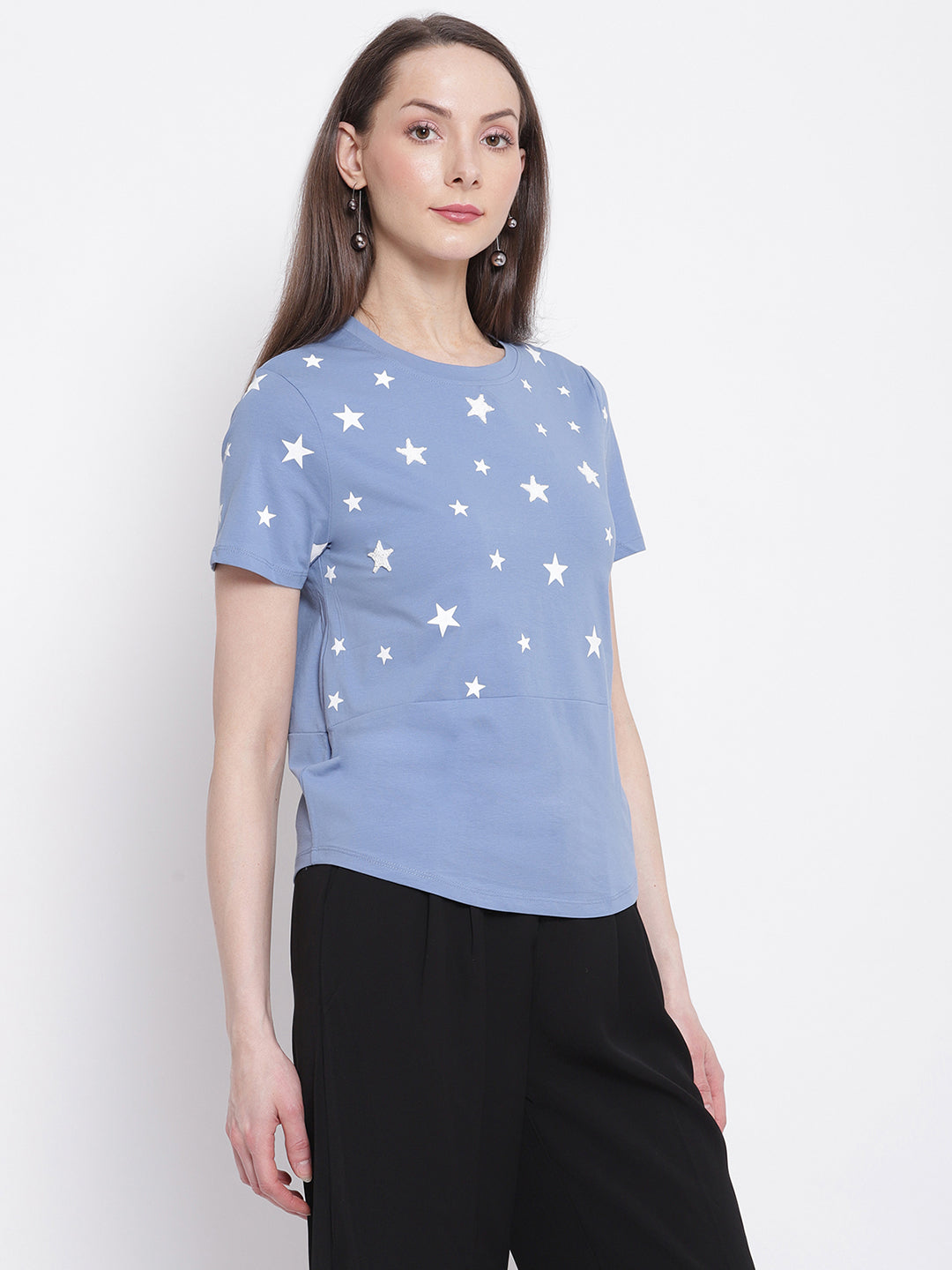 Women Stars Printed Blue Top