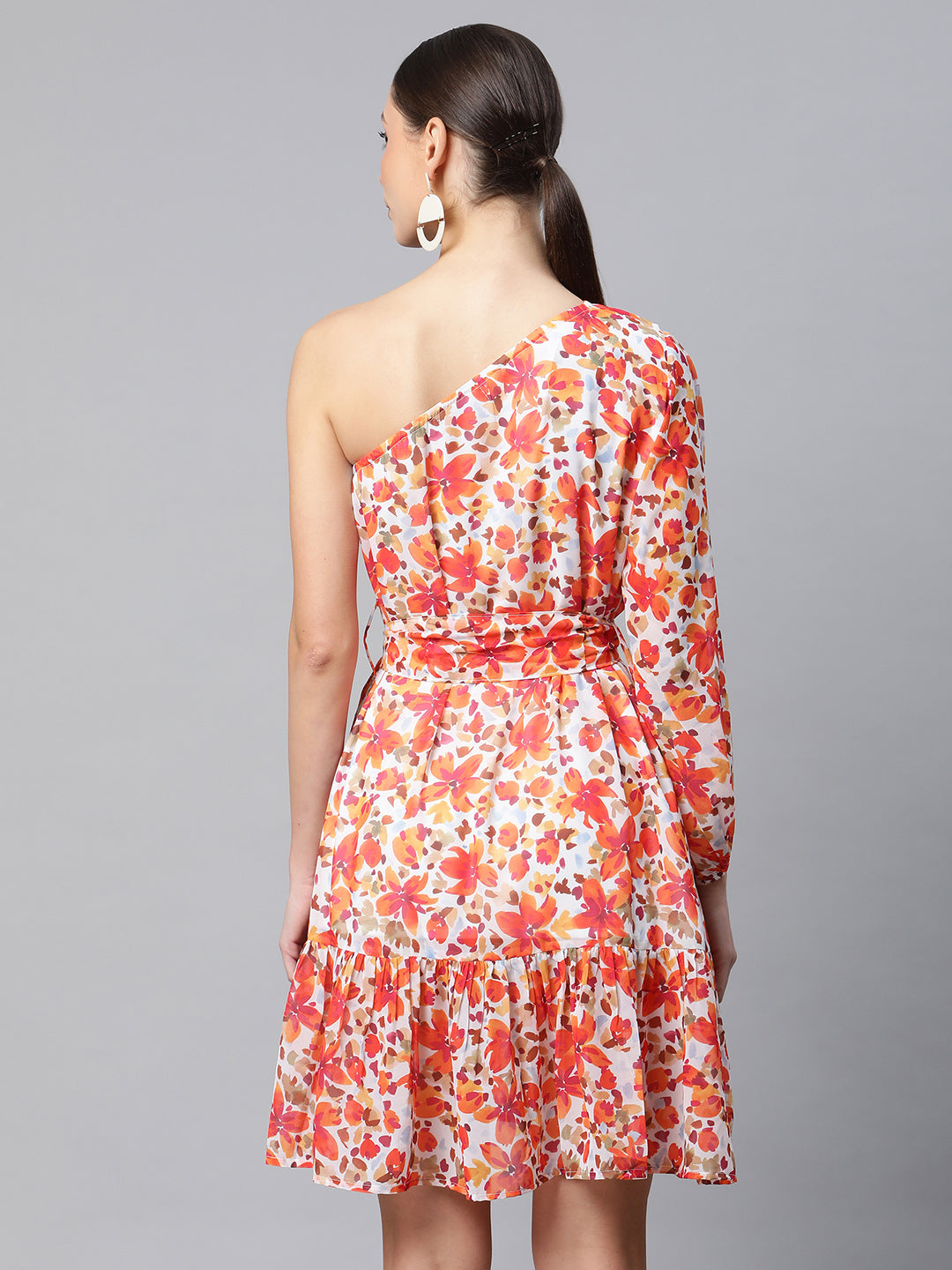 women sunset orange floral dress