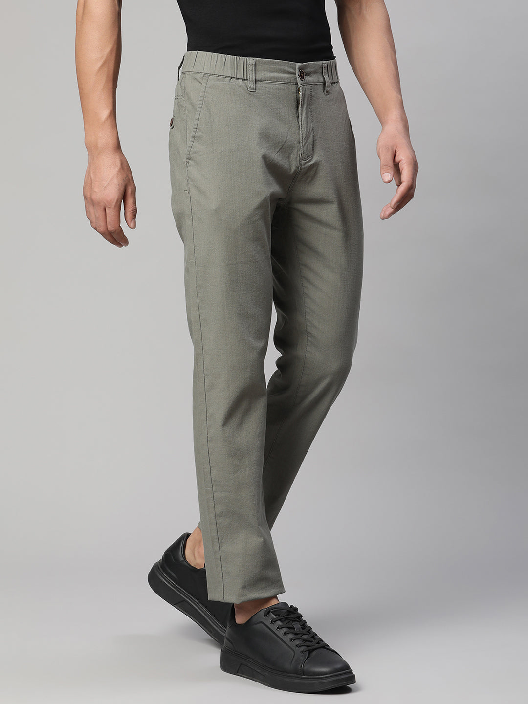 Men Olive Green Semi Formal Trouser