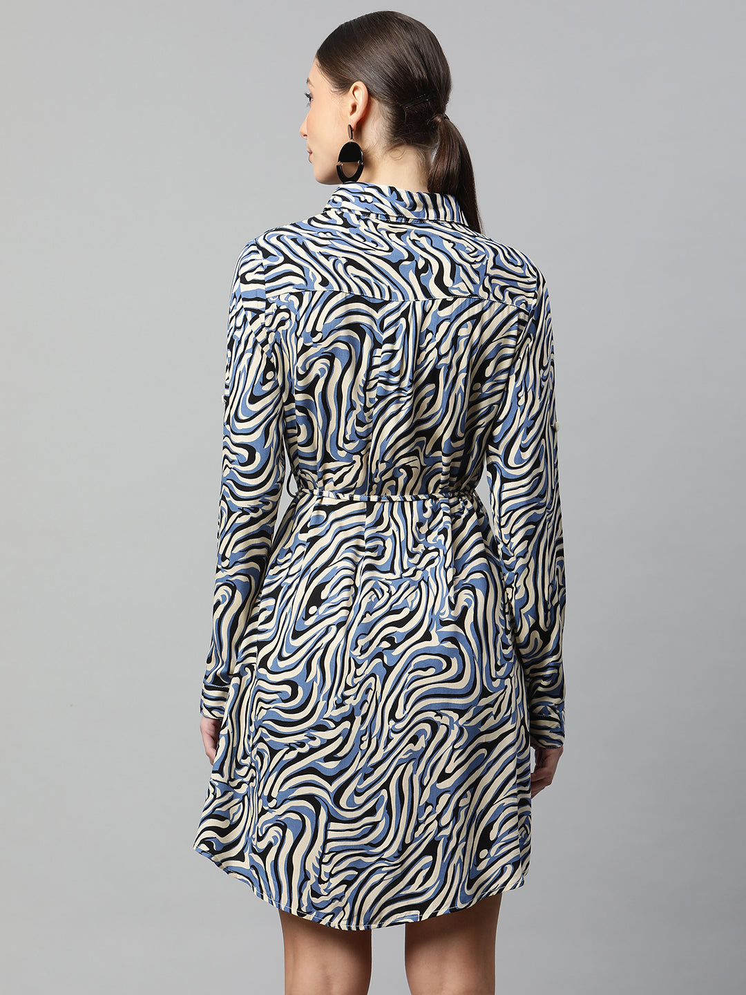 Women Blue Straight Fit Multi-Color Zebra Printed Tunic