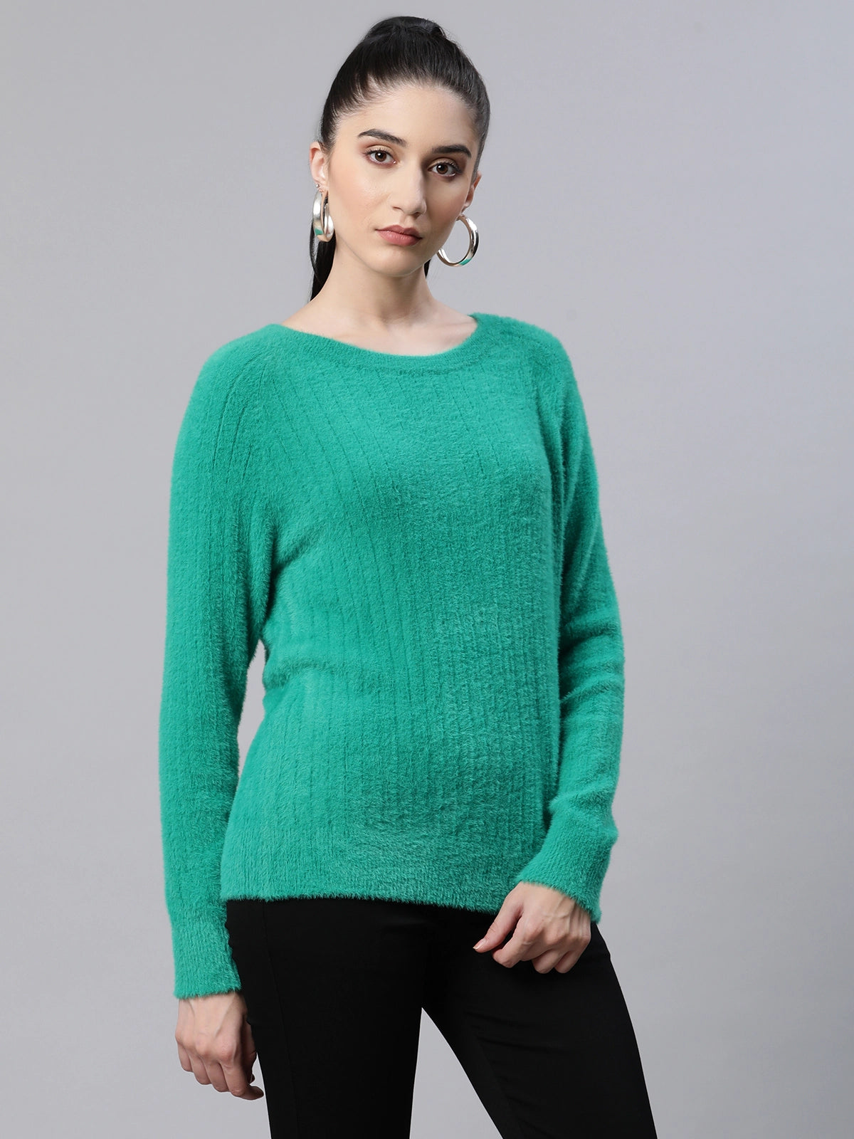 Shop Online Pile knit Green Woolen  Fit Casual Pullover
