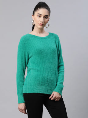 Shop Online Pile knit Green Woolen  Fit Casual Pullover