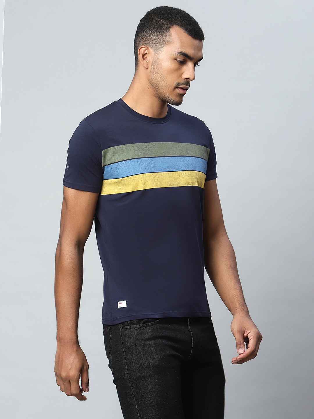 Men Navy Blue Bold Striped T-Shirt