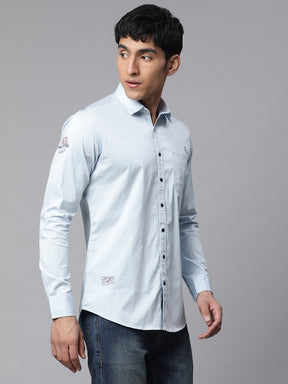 Men Sky Blue Semi Formal Shirt