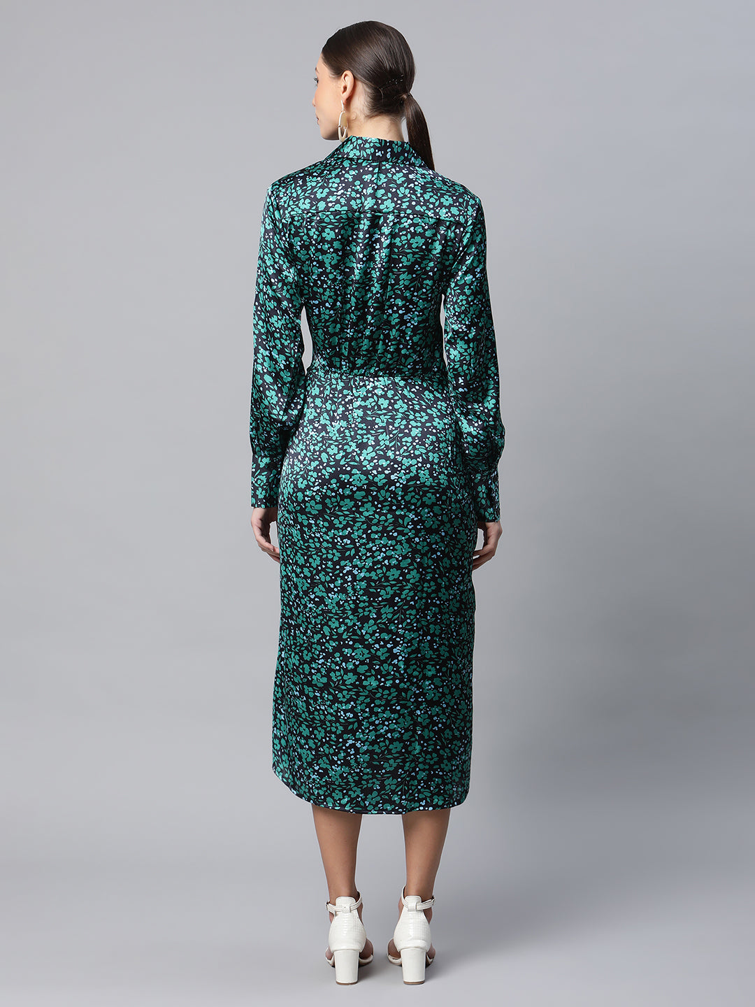 women pine ruffled flowy floral dress