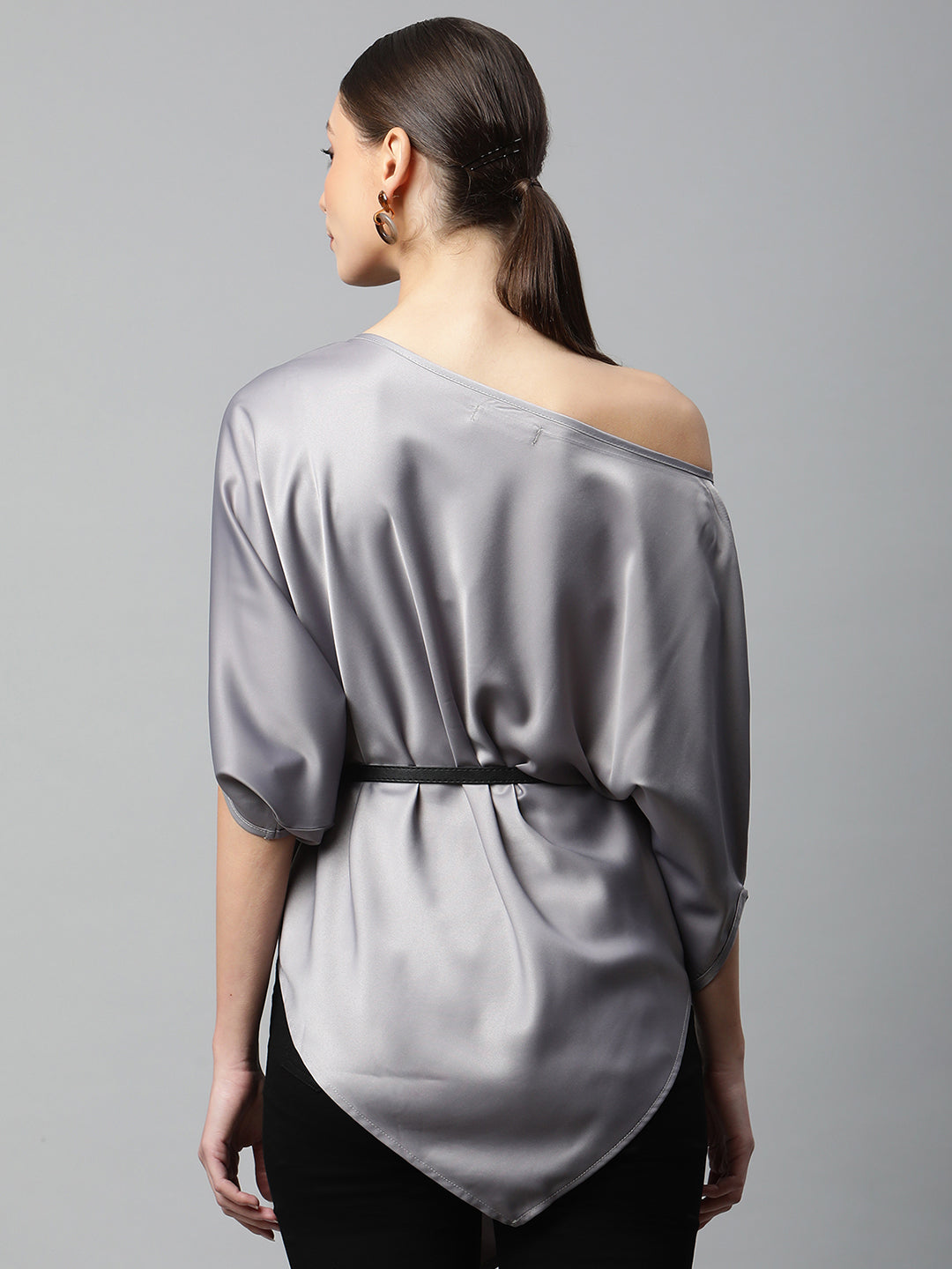 Satin Asymmetric Hem Off-Shoulder Top