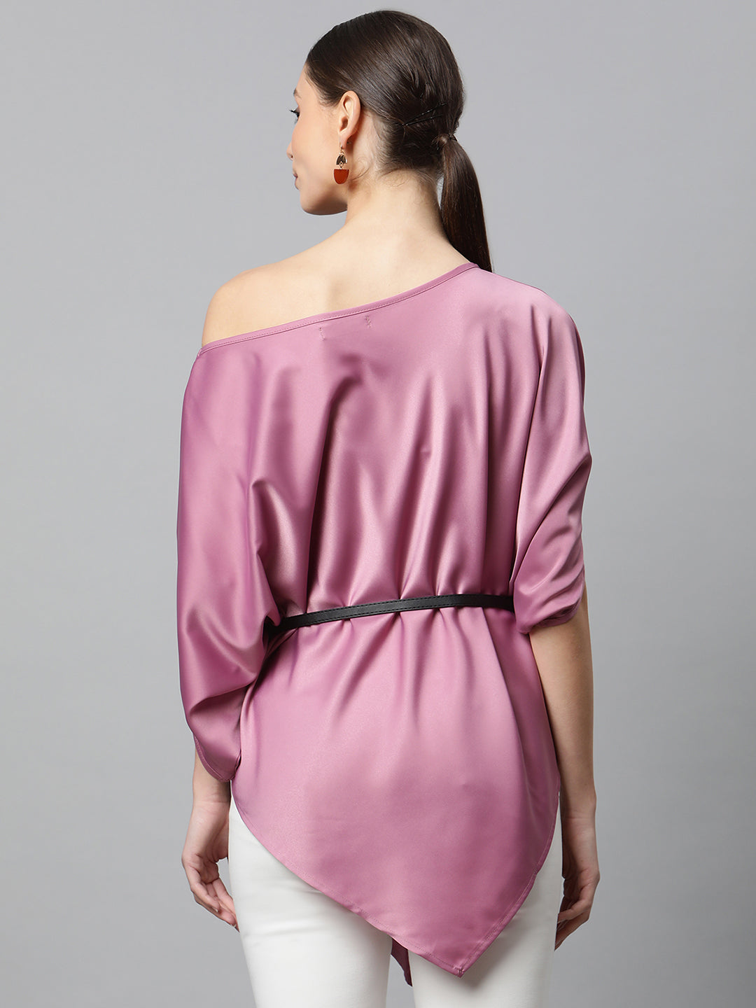 Satin Asymmetric Hem Off-Shoulder Top