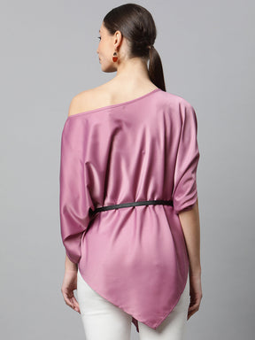 Satin Asymmetric Hem Off-Shoulder Top