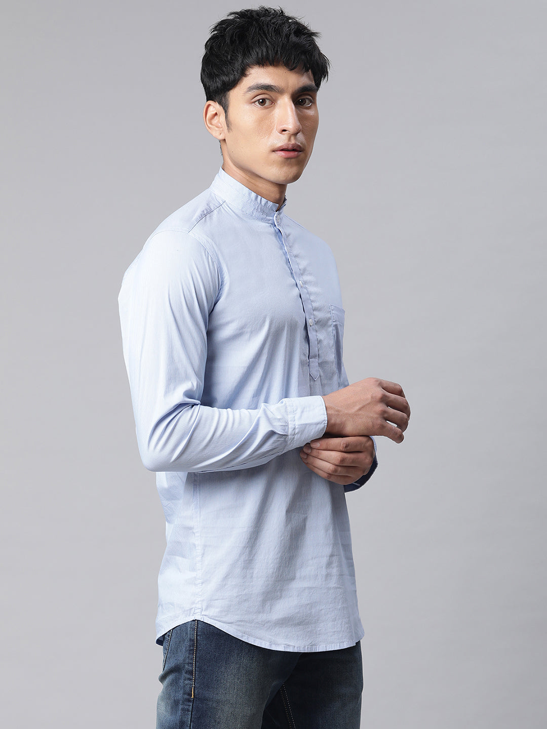 Men Sky Blue Trendo Kurta - Global Republic