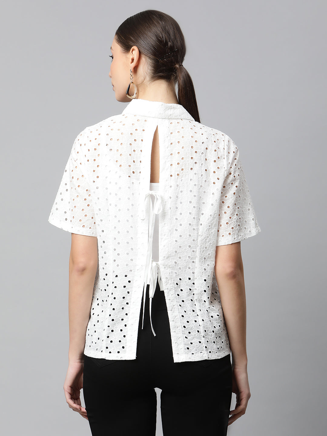 women white circle cut embroidered shirt