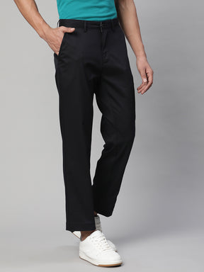 Men Navy Blue Semi Formal Trouser