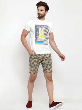 Mens Printed Beige And Plain Olive Combo Of 2 Shorts