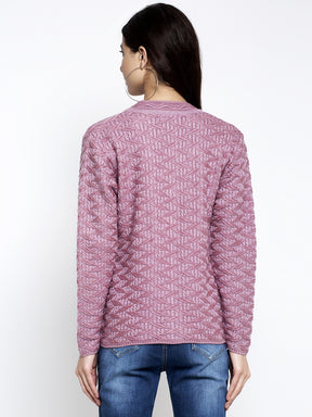 Women Purple V-Neck Embroidered Cardigan