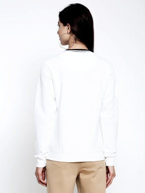 Women White Round Neck Printed Sweatshirt