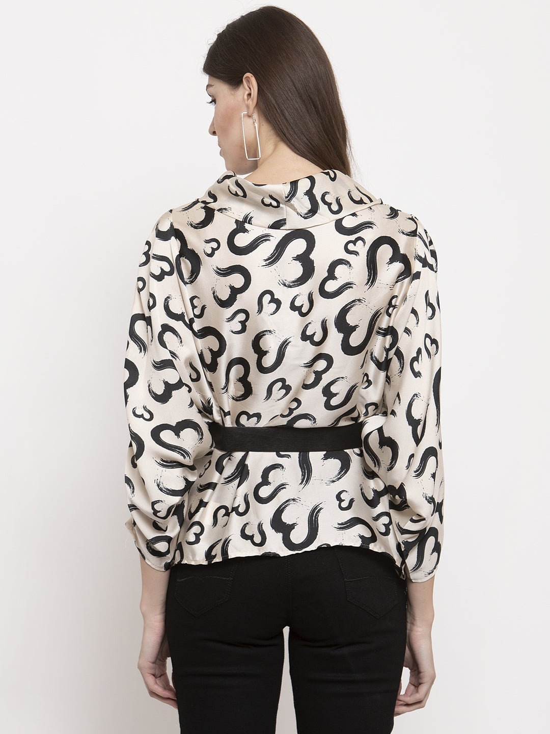 Ladies Beige half heart printed top