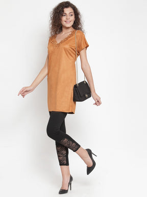 Women Solid Brown V-Neck Tunic