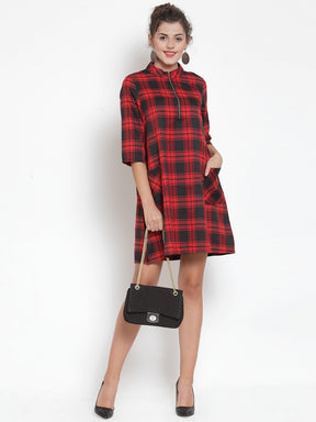 Women Checked Red Tunic