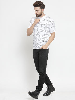 Men White Marble Printed Polo T-Shirt