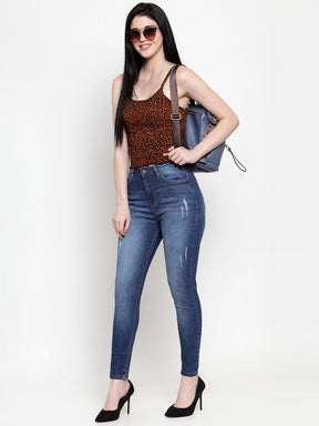 Women Dark Blue Denim Solid Jeans