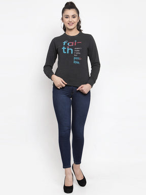 Women Grey Round Neck Sweatshirt