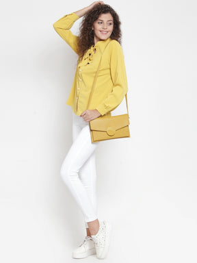 Women Mustard Shirt Blouse With Neck Tie