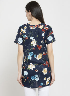 Women Printed Navy Blue Round Neck Top