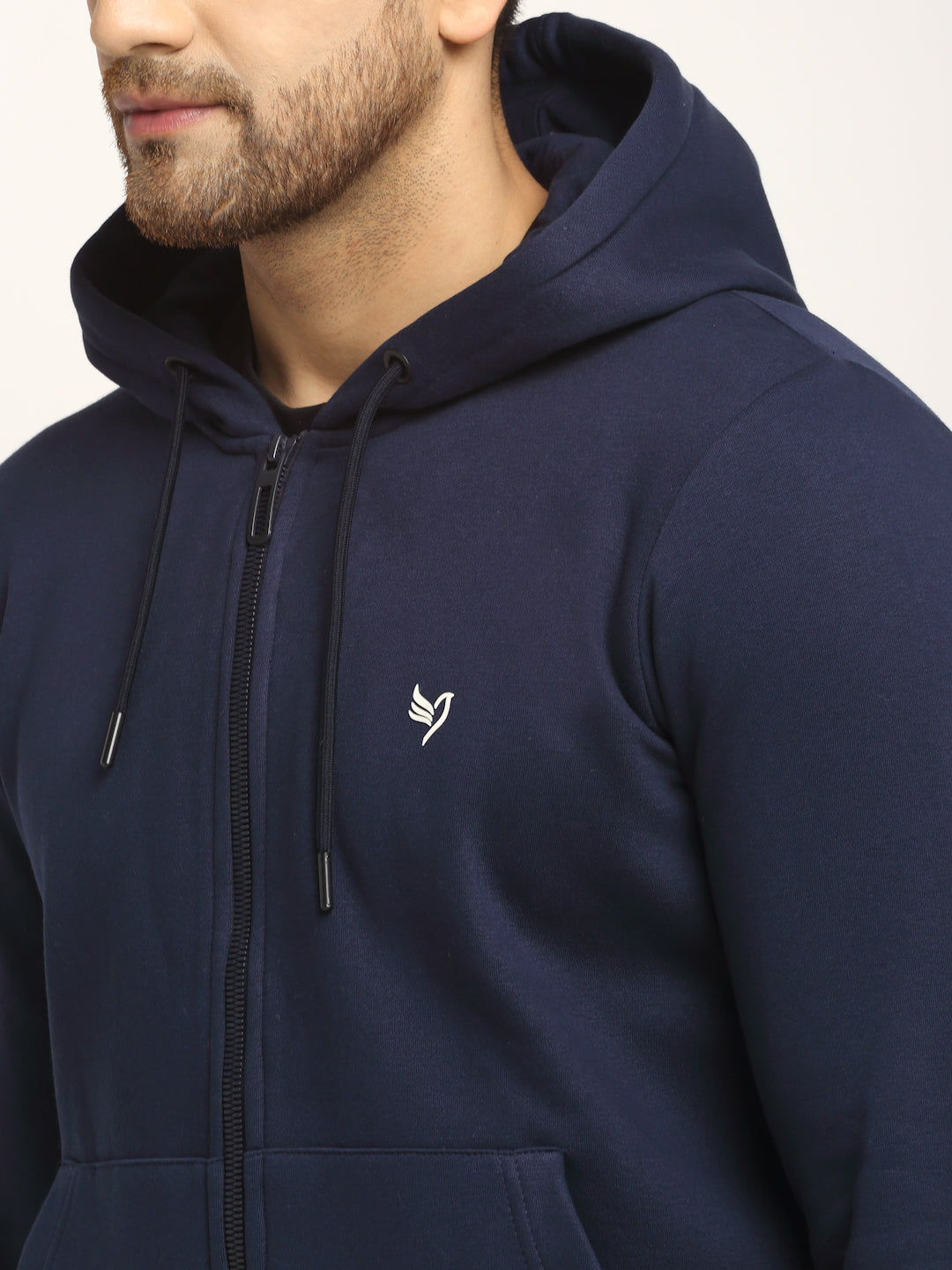 Men Navy Blue Hosiery Solid Hooded Sweatshirt - Global Republic