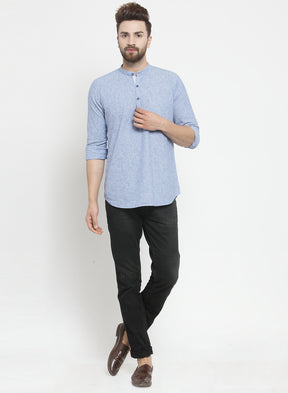 Men'S Light Blue Kurta Style Shirt